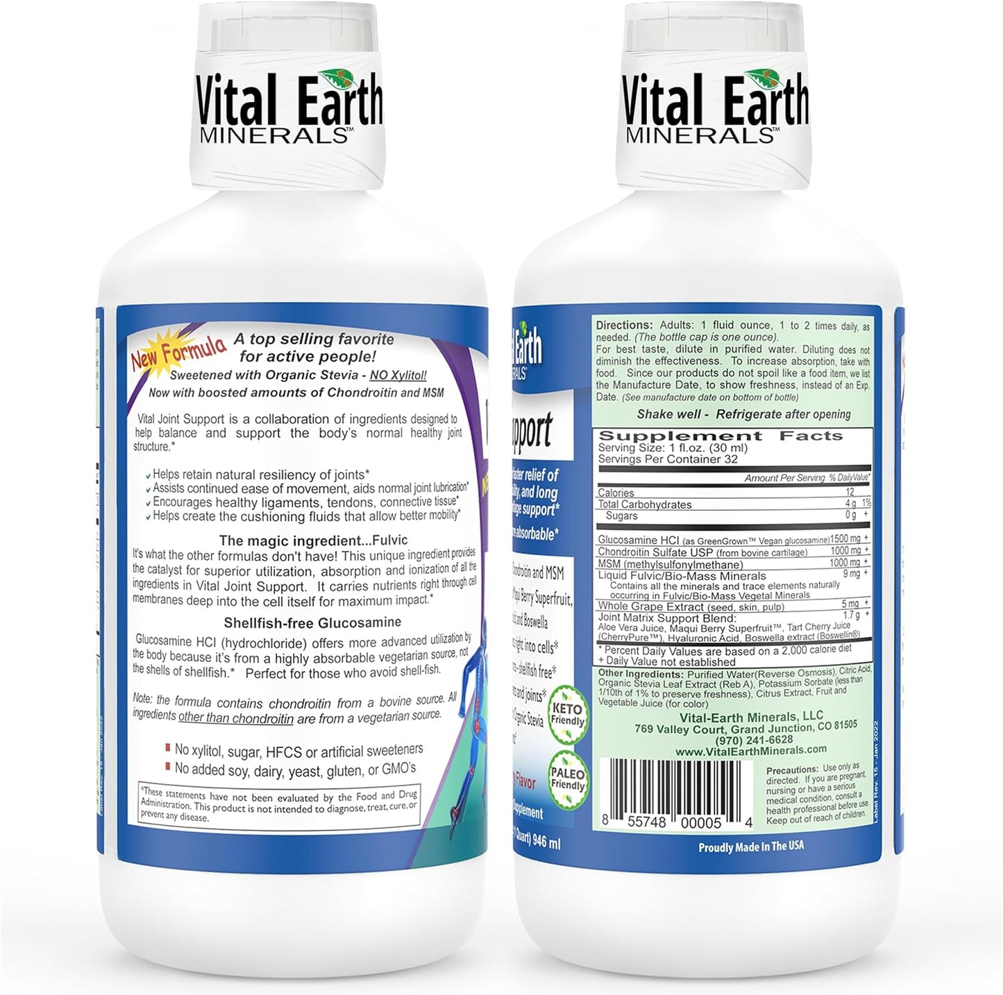 Liquid Joint Support Supplement with Fulvic Acid Trace Minerals - MSM, Glucosamine, Chondroitin, Aloe Vera, Tart Cherry, Hyaluronic Acid, Boswellia - 64 Fl Oz Pack