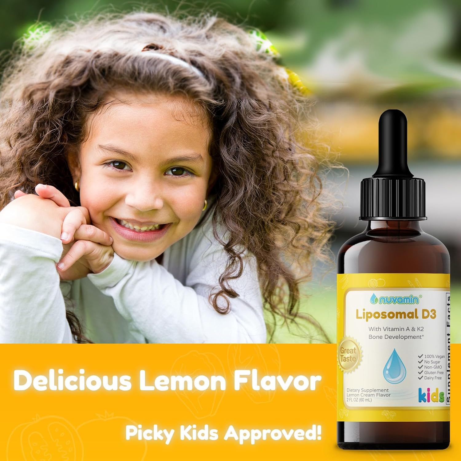 Liquid Liposomal D3 Drops with Vitamin A & K2 - Nuvamin for All Ages, 800 IU/mL, 2 Fl.Oz, 120 Servings