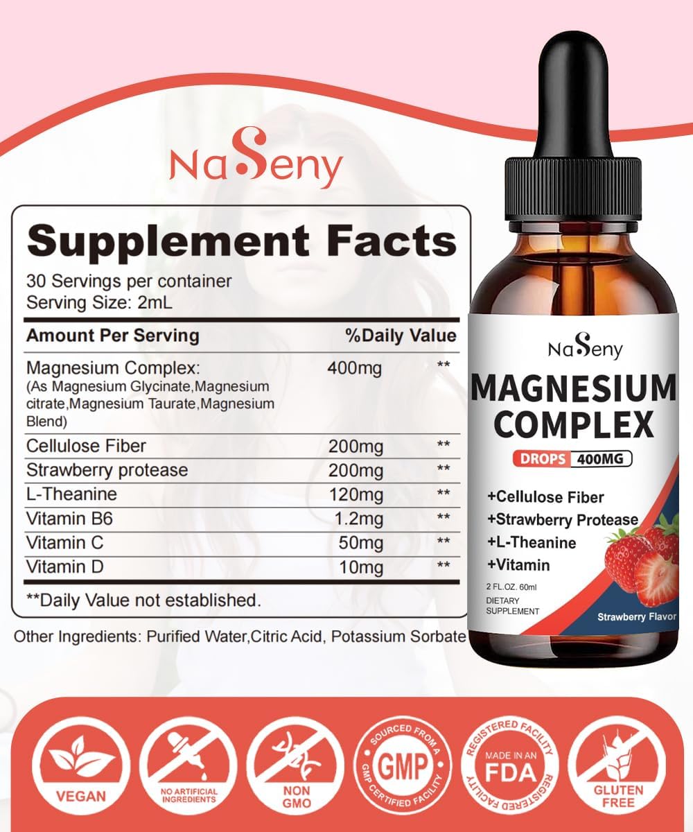 Liquid Magnesium Glycinate Drops for Kids - 400mg High Absorption Complex for Bone Health and Relaxation (2 Pack)