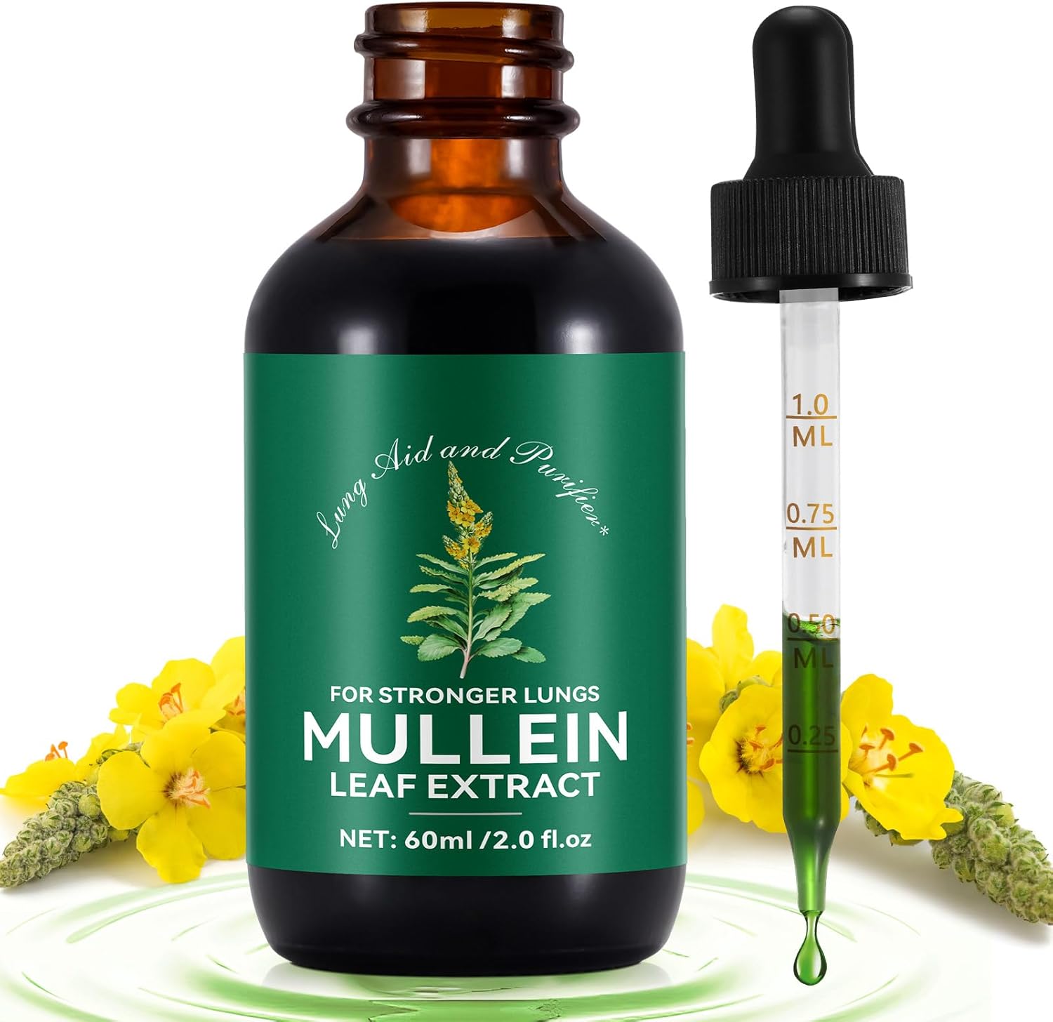 Liquid Mullein Lung Cleanse Drops - 2 Fl Oz Natural Extract Supplement - Fast Absorption, 1 Month Supply - Respiratory Support