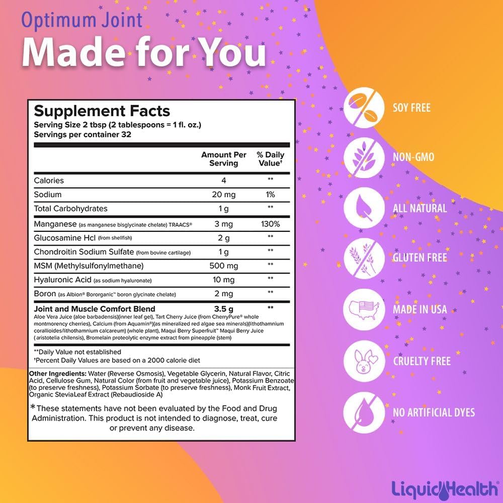 Liquid Multivitamin with Glucosamine, Chondroitin, MSM & Hyaluronic Acid for Joint Support - Mobility & Comfort for Runners, Athletes - Vegan, Sugar-Free Formula (2 Pack)