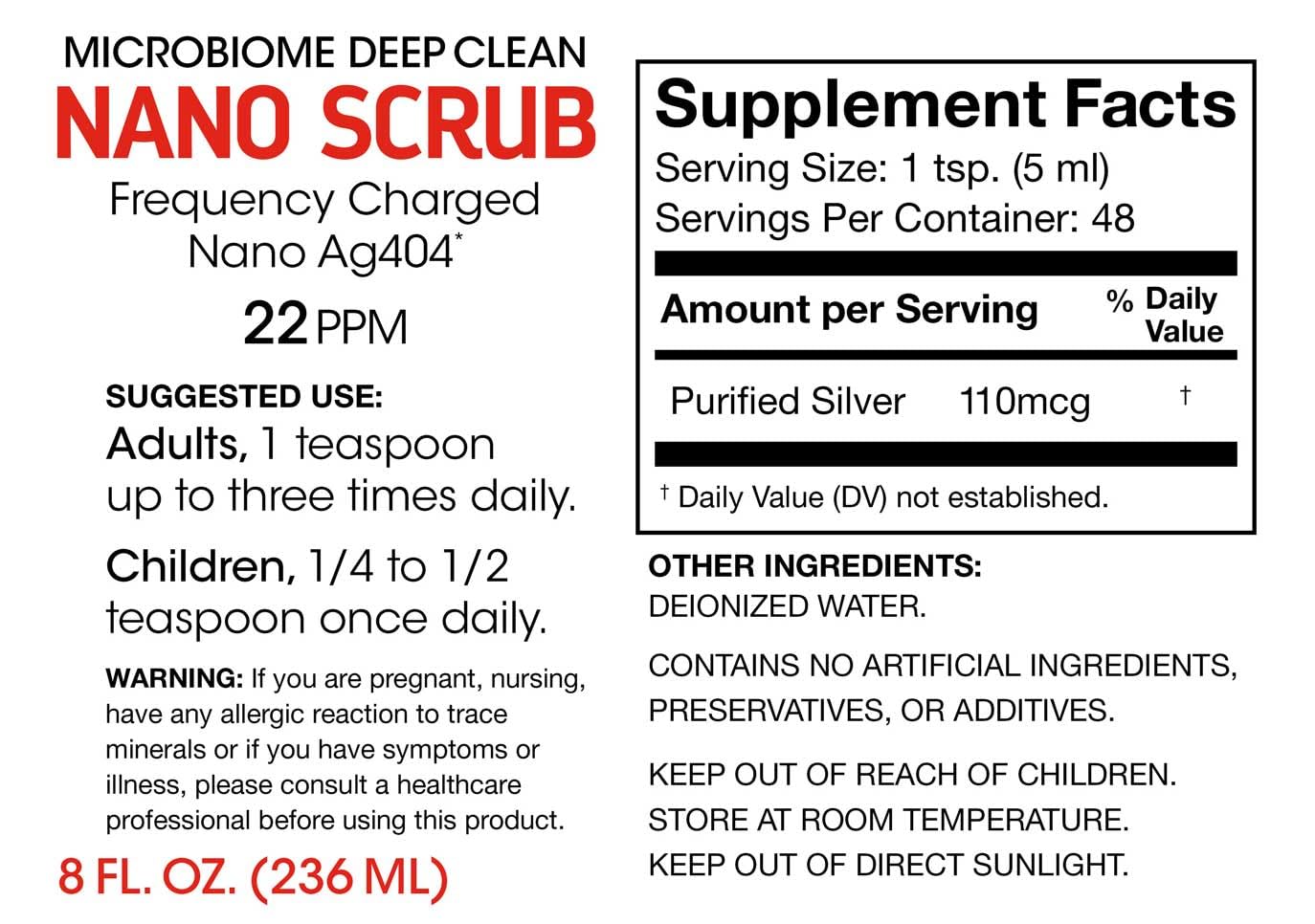 Liquid Nano Scrub by Silver Fern Brand - 1 Bottle, 48 Servings - Frequency Activated Nano Ag4O4