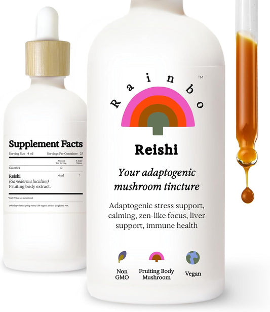 Liquid Reishi Mushroom Tincture for Immune Support, Mood & Sleep - Vegan Dual Extract Supplement, Non GMO - 3.4 fl oz