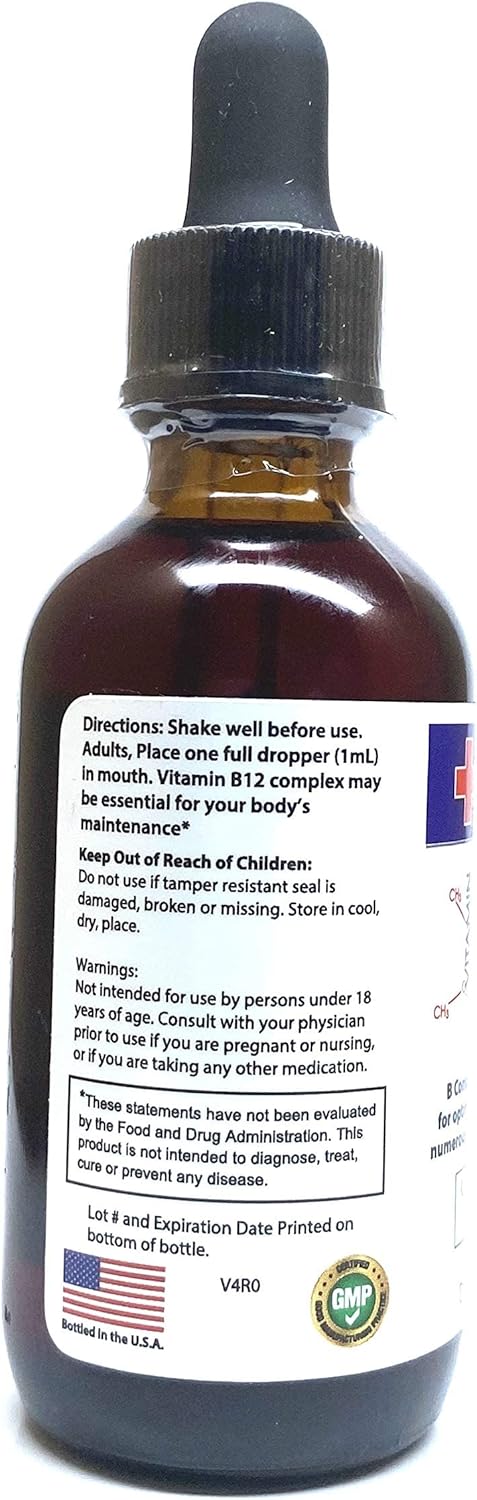 Liquid Vitamin B12 Complex Sublingual Drops for Fast Absorption - Doctor Recommended with B2, B3, B5, B6 - 2 fl oz, 60 Day Supply