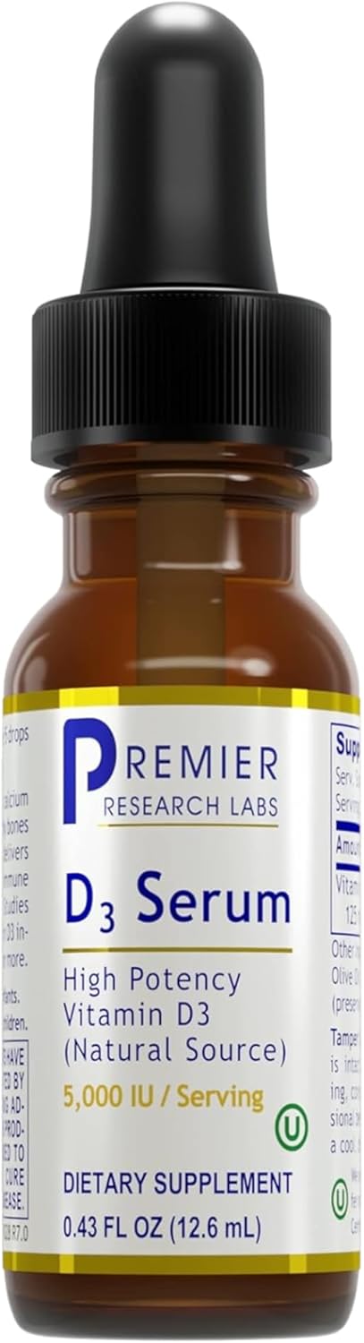 Liquid Vitamin D3 5000 IU Serum for Adults - Sublingual Vitamin D Oil Drops - Premier Research Labs - 0.43 fl oz
