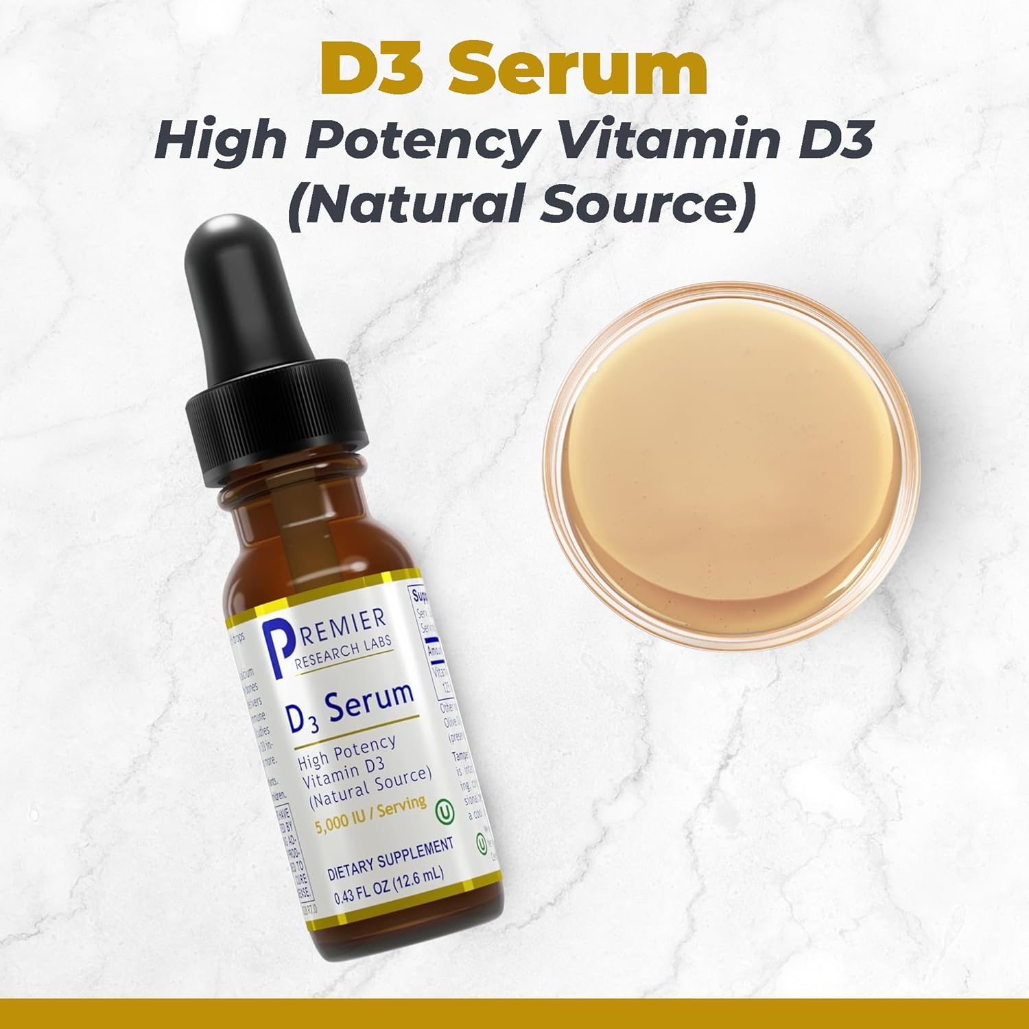 Liquid Vitamin D3 5000 IU Serum for Adults - Sublingual Vitamin D Oil Drops - Premier Research Labs - 0.43 fl oz