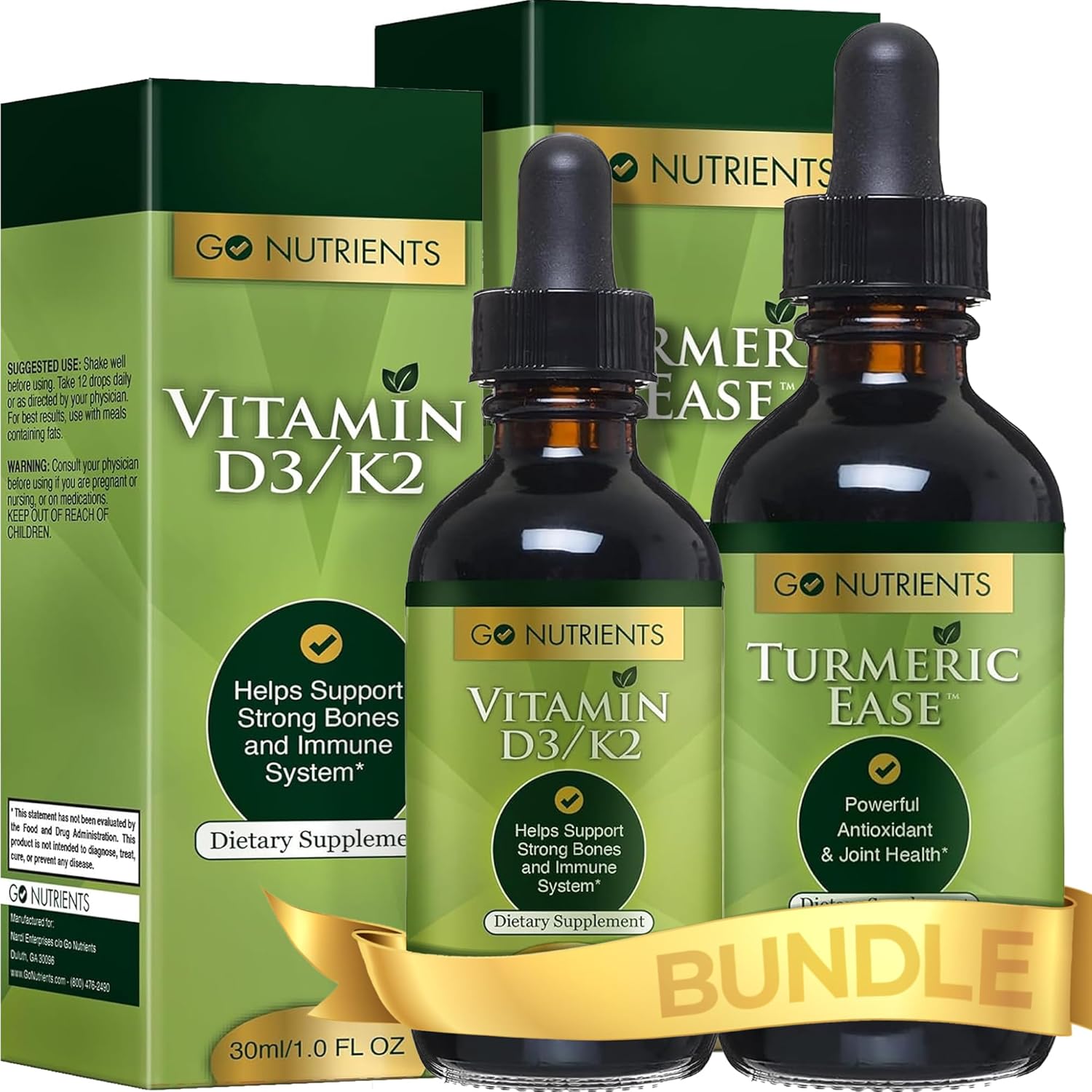 Liquid Vitamin D3 with K2 Drops & Turmeric Extract - Easy-to-Take Health Supplement with Black Pepper & Ginger