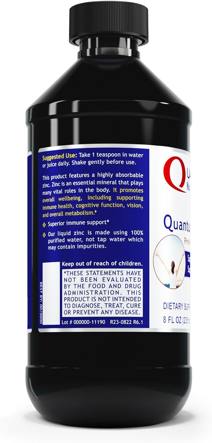Liquid Zinc Drops - Quantum Nutrition Labs 25mg Zinc Sulfate Tincture for Adults - Immune Support & Metabolic Function - 8 Fl Oz