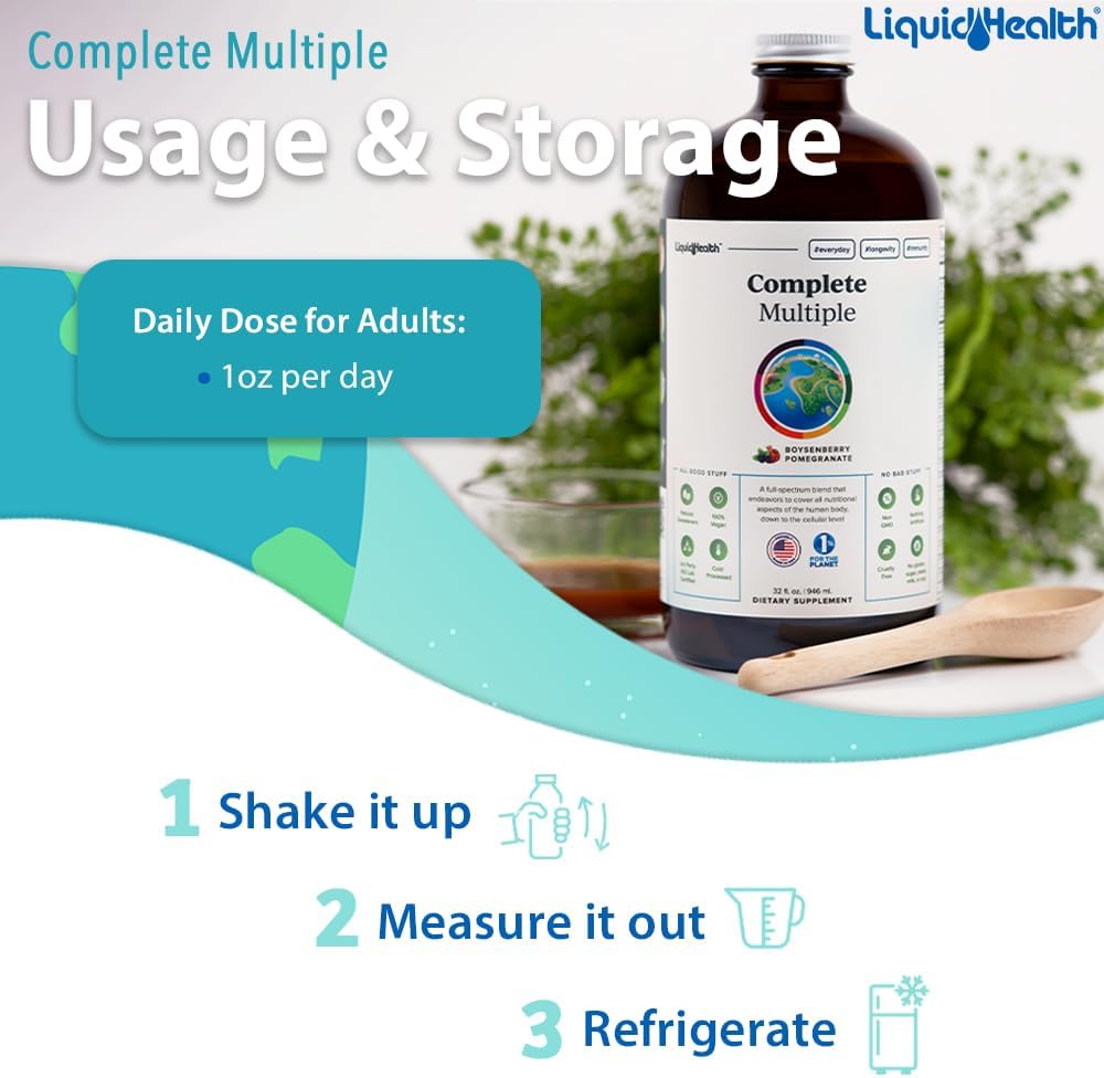 LiquidHealth Complete Adult Liquid Multivitamin - Essential Nutrients for Immune Support, Energy, and Detox - Vegan, Non-GMO, Sugar-Free - Great Taste - 32 oz Bottle