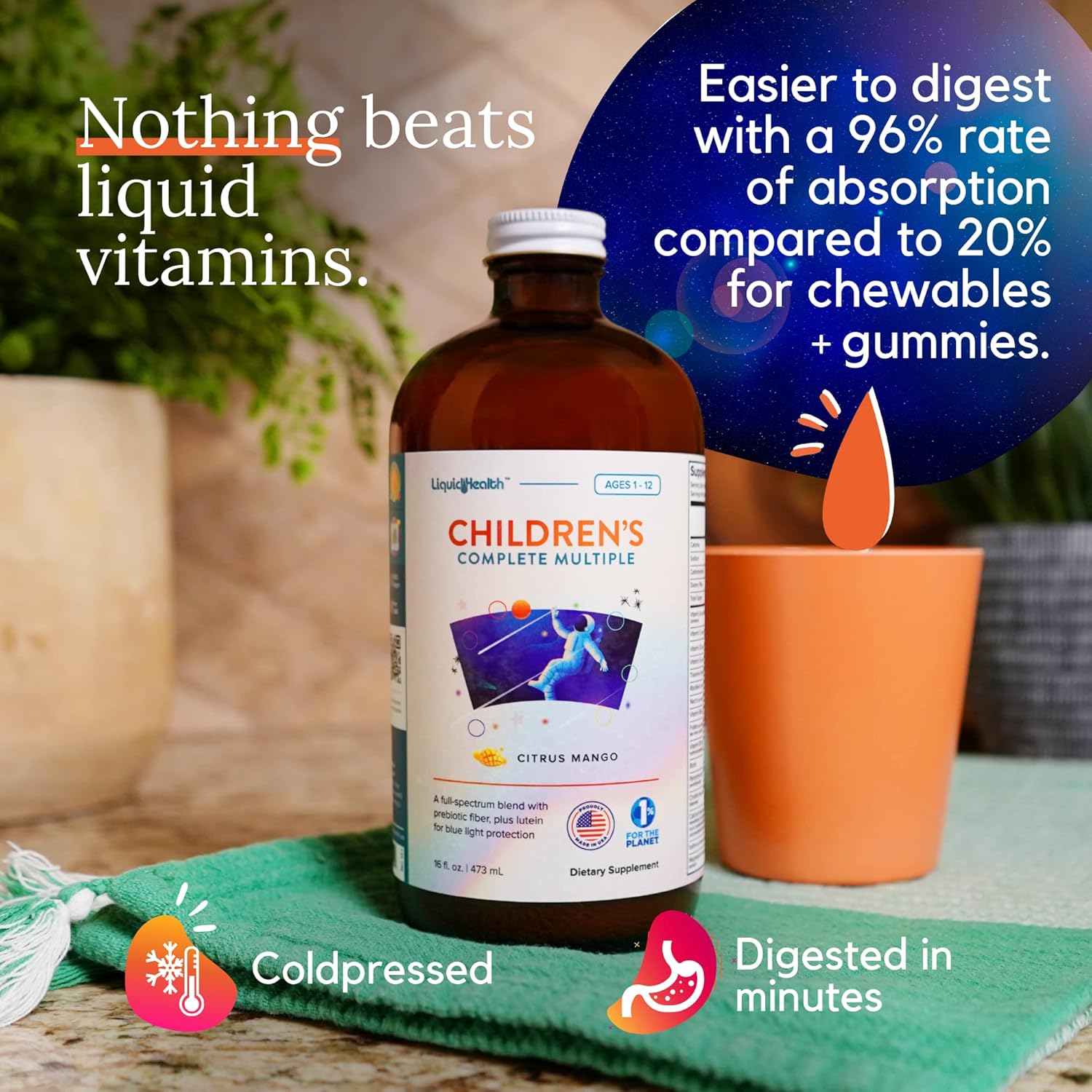 LiquidHealth Kids Liquid Multivitamin with B Complex for Energy Boost & Overall Health Support