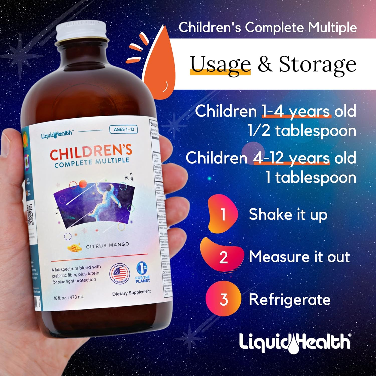 LiquidHealth Kids Liquid Multivitamin with Brain Boosting Neurologic Supplements