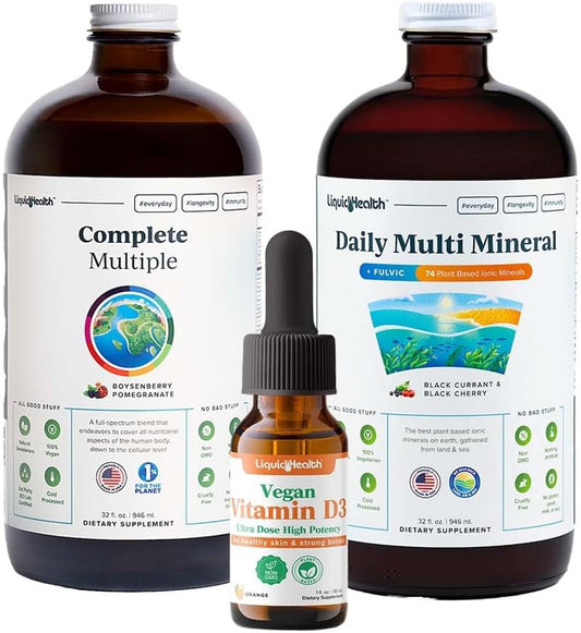 LiquidHealth Ultra Immunity Liquid Vitamin Bundle for Adults - Complete Multivitamin, Daily Multi Minerals, Vegan Vitamin D3 - Immune Support & Whole Foods - Non GMO & Vegan