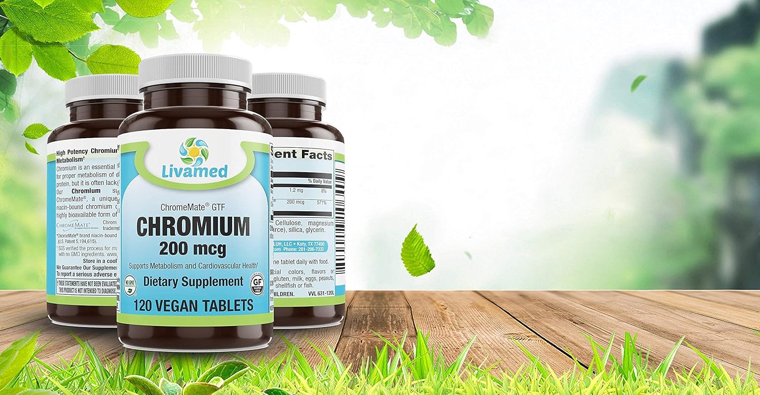 Livamed Chromium 200mcg Veg Tabs - ChromeMate GTF Supplement - 120 Count
