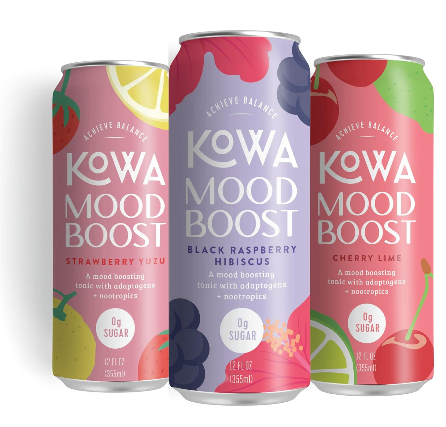 LiveKowa Kowa Mood Boost Variety Pack - 10 Calorie Adaptogen Drink, Zero Sugar & Caffeine-Free - 12 fl oz (Pack of 12)