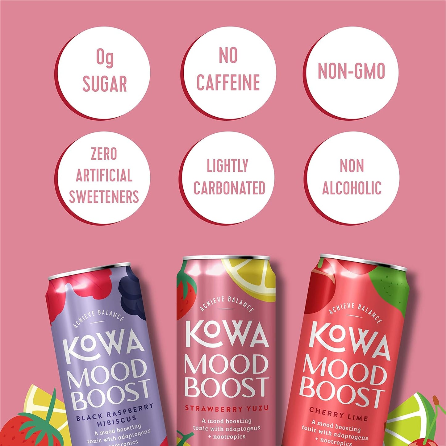 LiveKowa Kowa Mood Boost Variety Pack - 10 Calorie Adaptogen Drink, Zero Sugar & Caffeine-Free - 12 fl oz (Pack of 12)