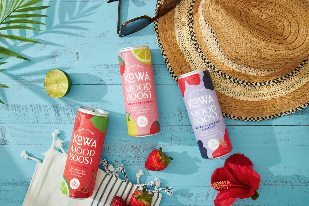 LiveKowa Kowa Mood Boost Variety Pack - 10 Calorie Adaptogen Drink, Zero Sugar & Caffeine-Free - 12 fl oz (Pack of 12)