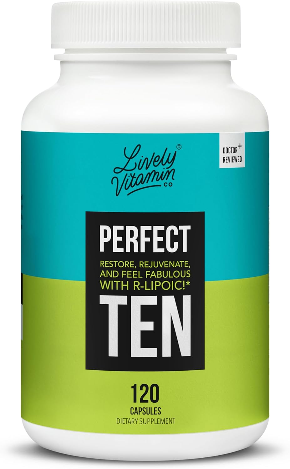Lively Vitamin Co. Perfect Ten Anti-Aging Antioxidant Supplement 120 Capsules with Biotin, Lipoic Acid for Healthy Hair, Skin & Nails, Energy Boost, Sharper Brain Function, Stronger Immunity