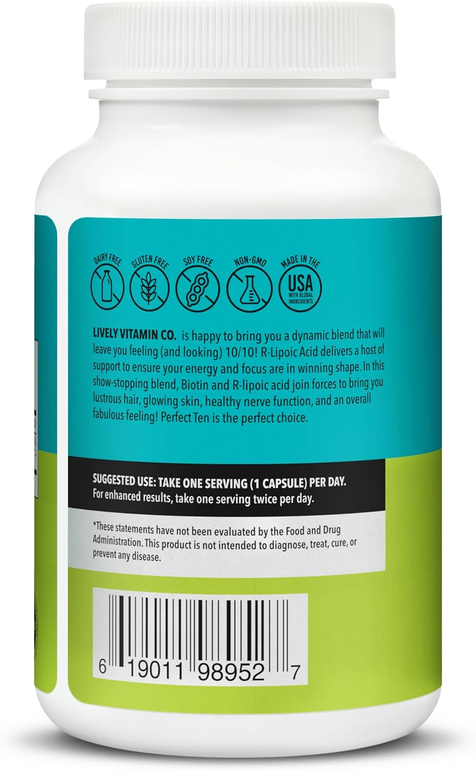Lively Vitamin Co. Perfect Ten Anti-Aging Antioxidant Supplement 120 Capsules with Biotin, Lipoic Acid for Healthy Hair, Skin & Nails, Energy Boost, Sharper Brain Function, Stronger Immunity