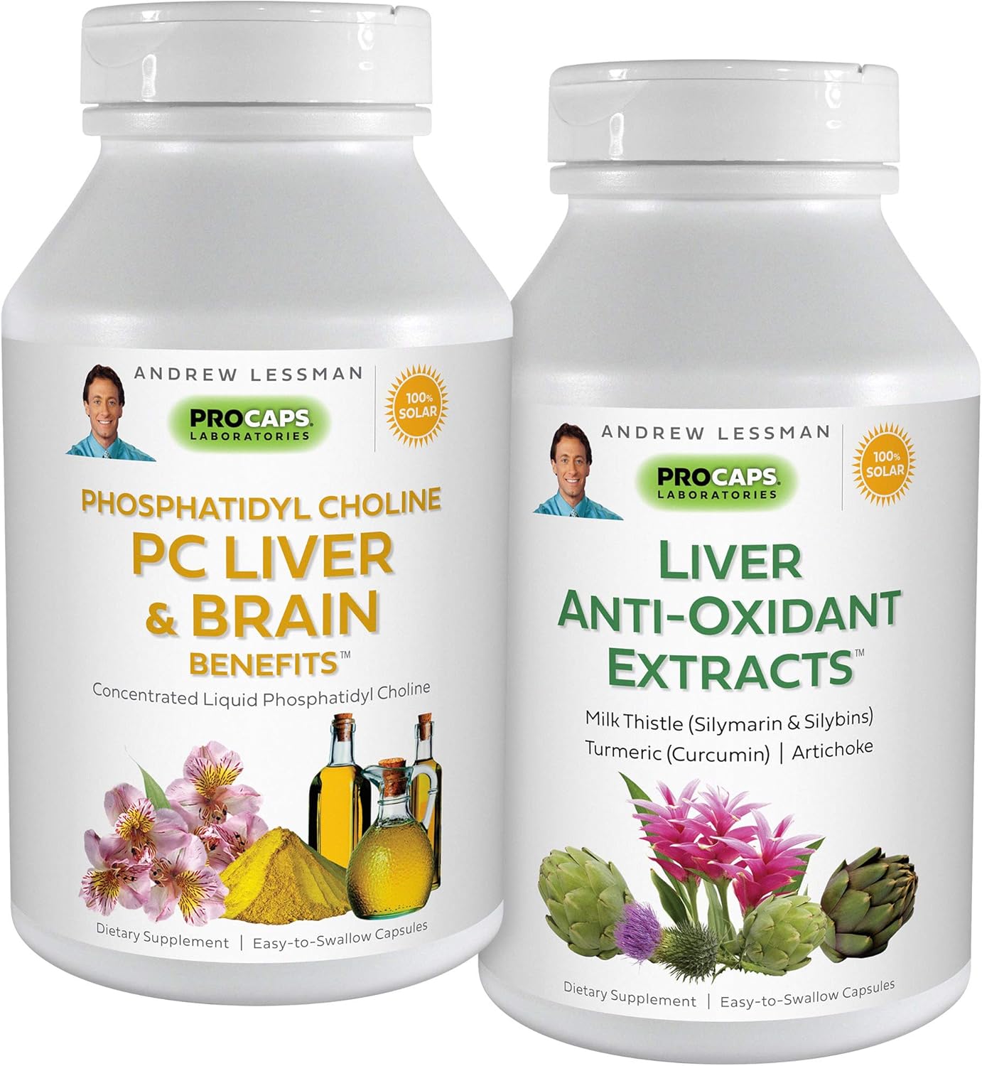 Liver and Brain Support Supplement Kit with Anti-Oxidant Extracts - 90 Capsules - Phosphatidyl Choline, Milk Thistle, Artichoke, Curcumin - Promotes Healthy Liver and Brain Function.
