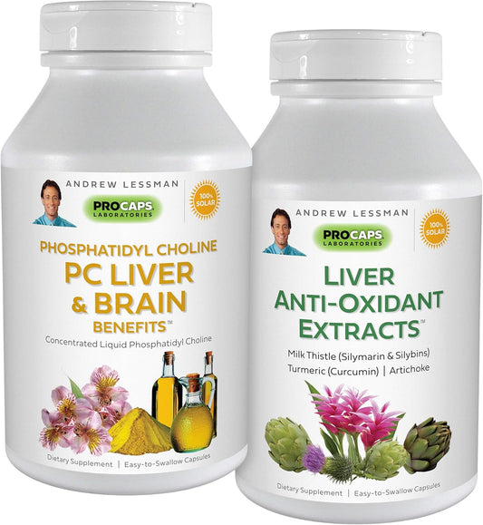 Liver and Brain Support Supplement Kit with Anti-Oxidant Extracts - 90 Capsules - Phosphatidyl Choline, Milk Thistle, Artichoke, Curcumin - Promotes Healthy Liver and Brain Function.