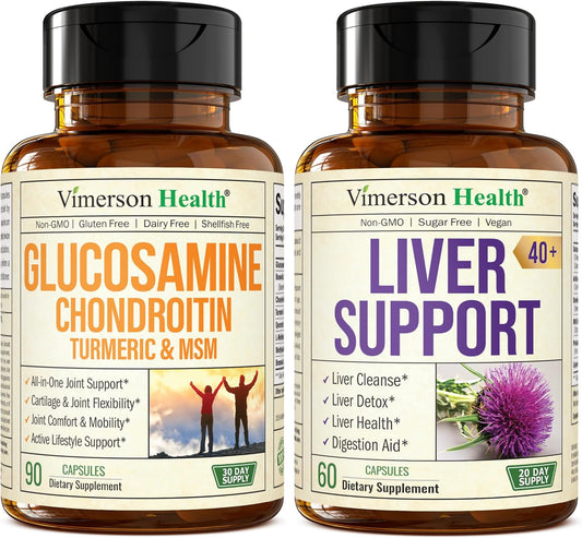 Liver and Joint Support Supplement for 40+ with Glucosamine, Chondroitin, MSM, Turmeric, Boswellia, and Milk Thistle Extract - Liver Cleanse and Repair Formula