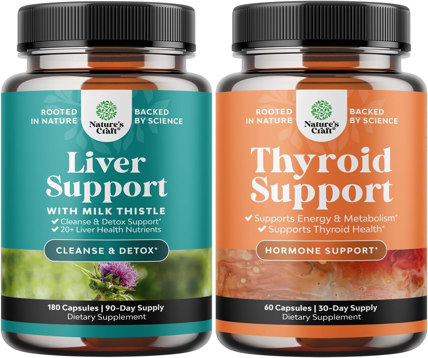 Liver Cleanse & Detox Bundle - Herbal Support for Liver Health, Weight Loss, Energy, and Mood - Thyroid & Adrenal Complex