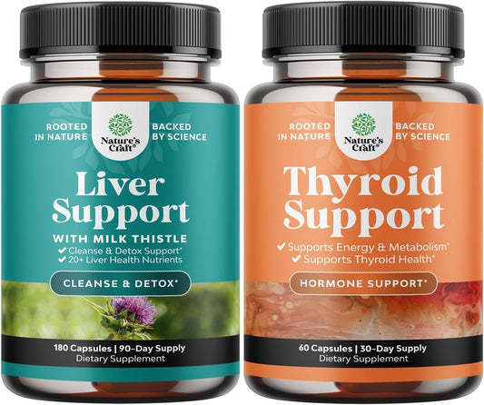 Liver Cleanse & Detox Bundle - Herbal Support for Liver Health, Weight Loss, Energy, and Mood - Thyroid & Adrenal Complex