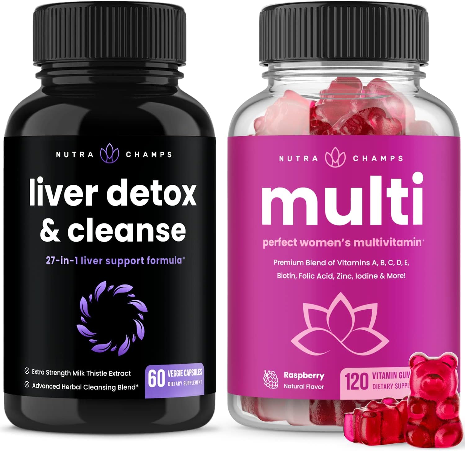 Liver Cleanse Detox Capsules & Women's Multivitamin Gummies Bundle (2-Pack) by NutraChamps