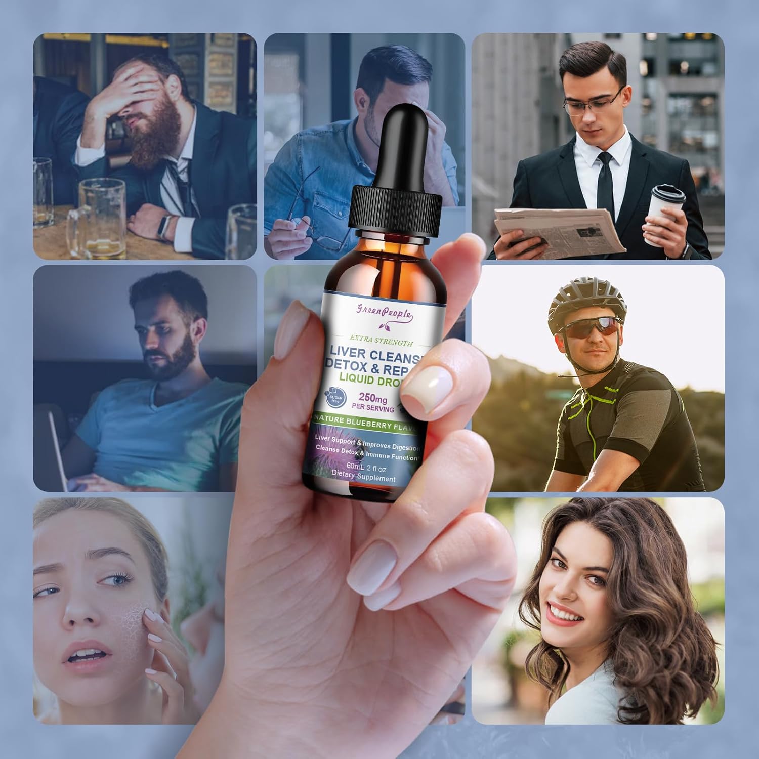 Liver Cleanse Detox Drops with Milk Thistle, Artichoke, Dandelion - Potent Liver Support Supplement - 2Fl Oz Blueberry Flavor