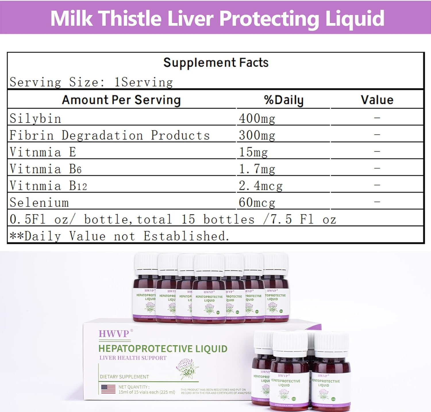 Liver Cleanse Detox Drops with Milk Thistle & FDP Cell Energy Liquid - Liver Protection & Repair Formula - 15 Bottles, 7.5 FI oz Total