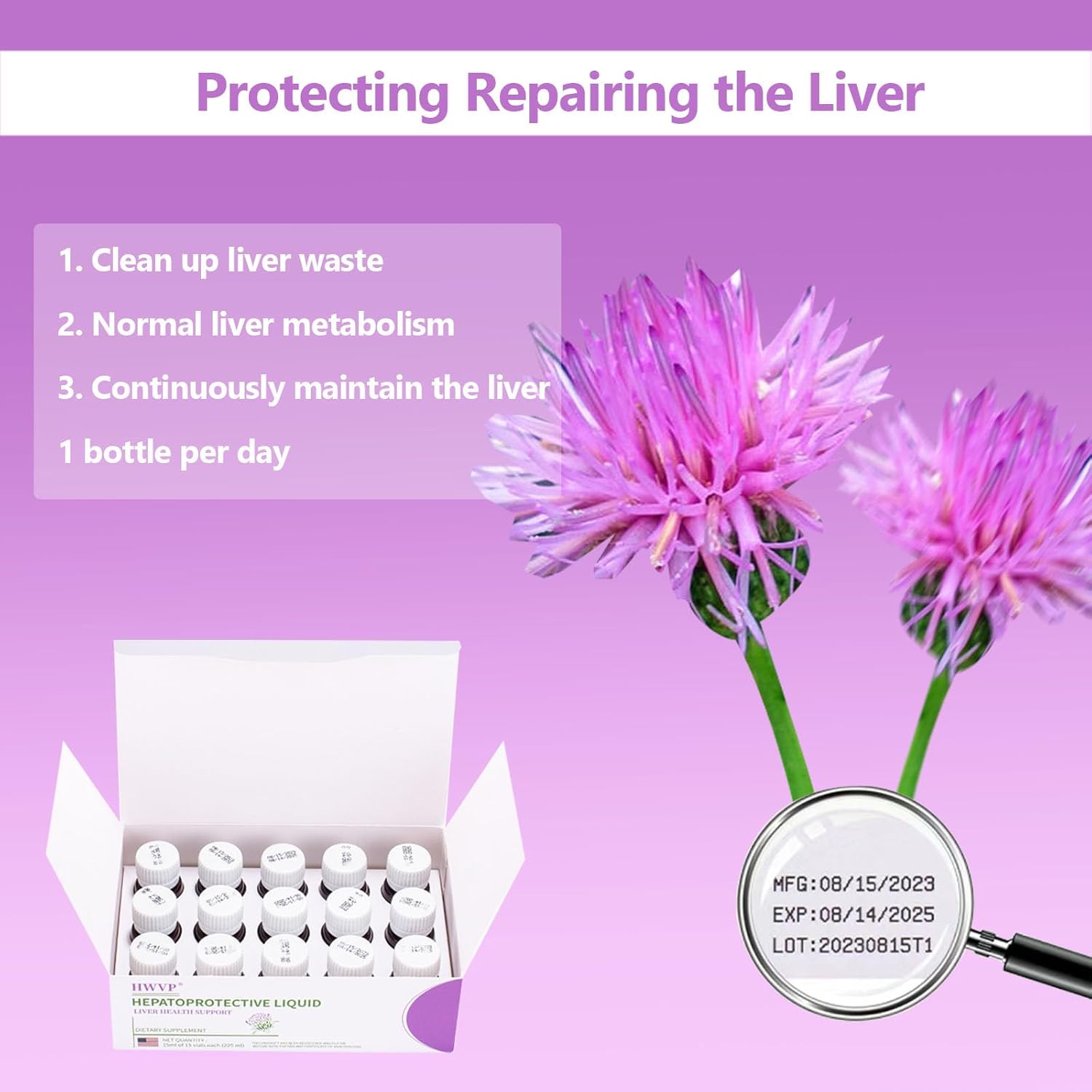 Liver Cleanse Detox Drops with Milk Thistle & FDP Cell Energy Liquid - Liver Protection & Repair Formula - 15 Bottles, 7.5 FI oz Total