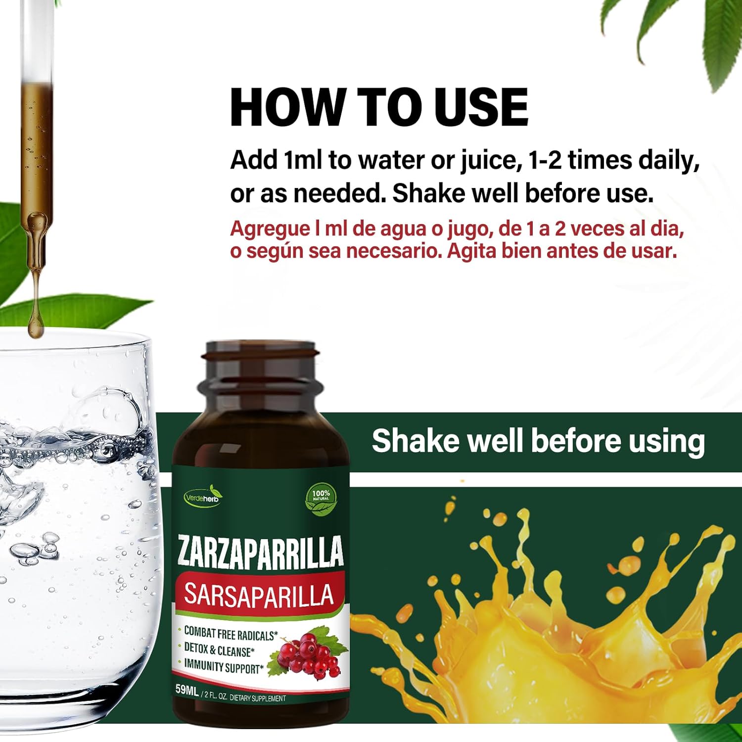 Liver Cleanse Detox Drops with Sarsaparilla Root, Dandelion, Cocolmeca, Polypodium Leucotomos - Immune Support & Colon Cleanse - 2oz