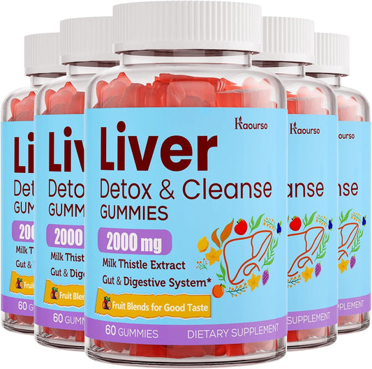 Liver Cleanse Detox Gummies with Milk Thistle, Turmeric, Dandelion Root & Artichoke - 300 Gummies for Liver Health, Antioxidant Support, Gut & Skin Health - Fruit Flavor