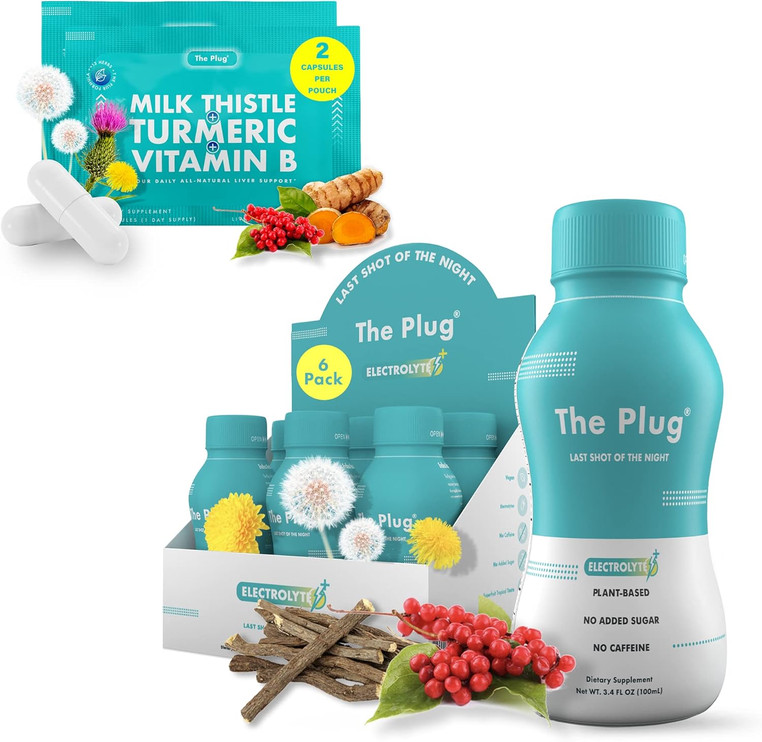 Liver Cleanse Detox & Repair Bundle - Supplement Pills & Recovery Drink (6 Pack) by The Plug