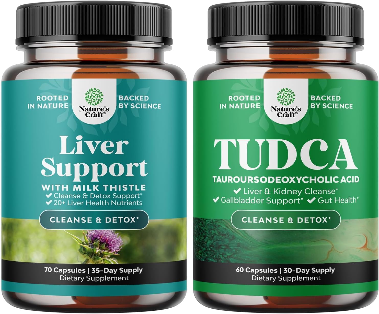 Liver Cleanse Detox & Repair Bundle with Milk Thistle, Dandelion, Turmeric - TUDCA Liver Support Supplement 500mg Bile Salts - Natures Craft Formula