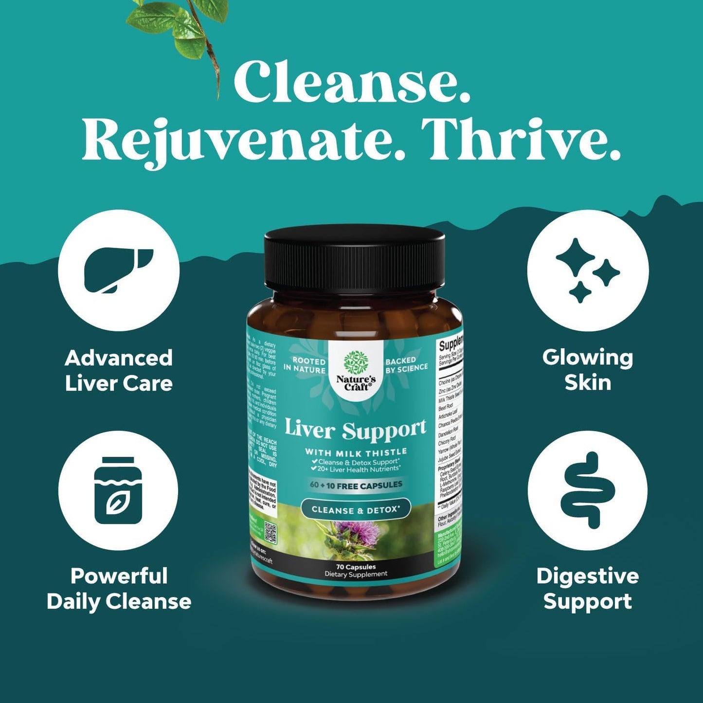 Liver Cleanse Detox & Repair Bundle with Milk Thistle, Dandelion, Turmeric - TUDCA Liver Support Supplement 500mg Bile Salts - Natures Craft Formula