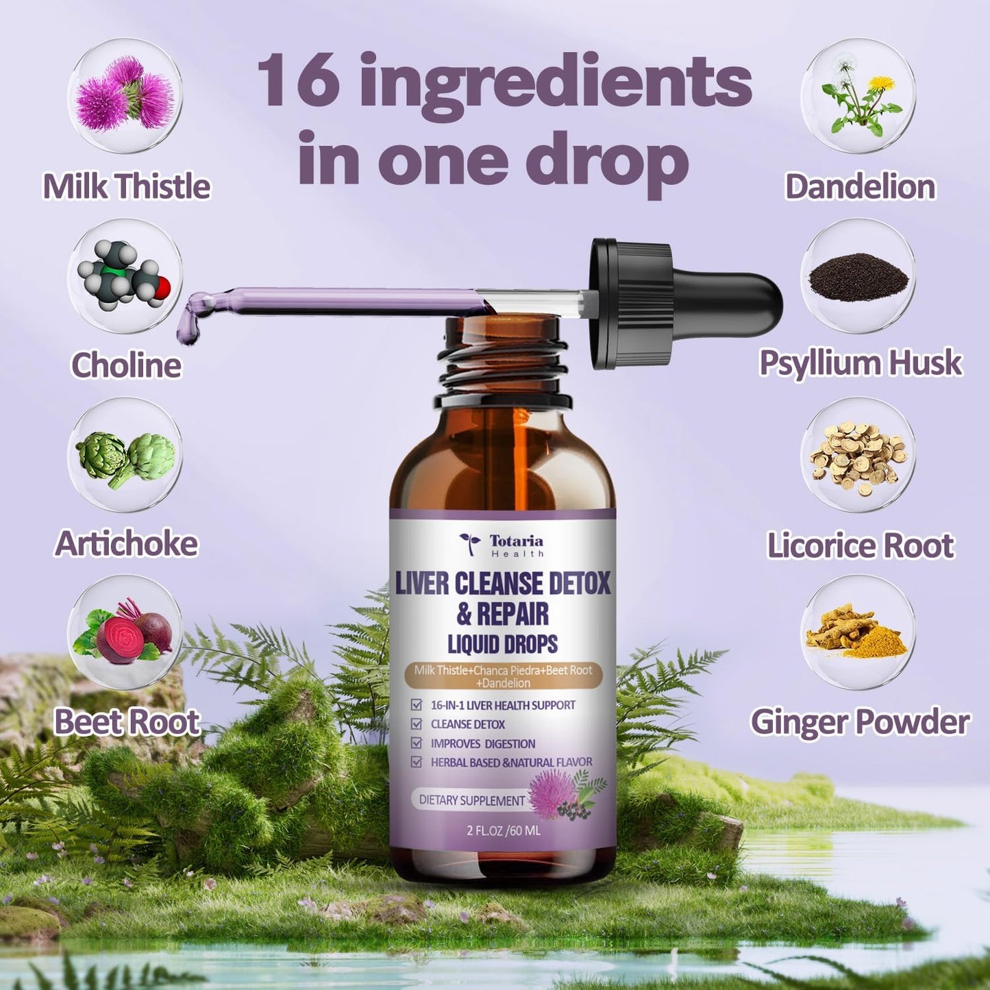 Liver Cleanse Detox & Repair Liquid - 1100mg Milk Thistle & Dandelion Root - 16+ Herbs for Liver Support - Active Liver Health Formula - Vegan Non-GMO All-Natural - 2 Fl Oz (Pack of 2)