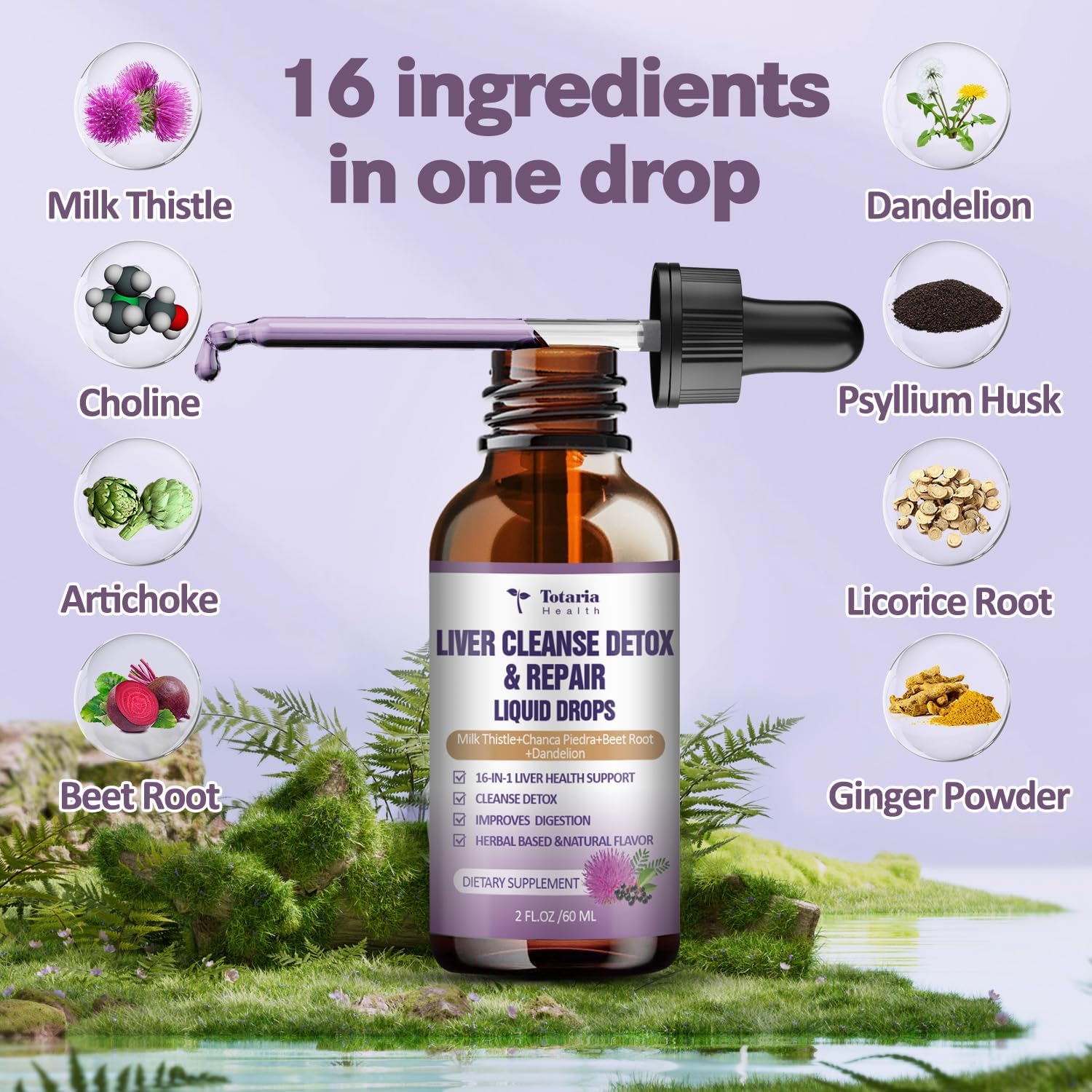 Liver Cleanse Detox & Repair Liquid - 1100mg Milk Thistle & Dandelion Root - 16+ Herbs for Liver Support - Active Liver Health Formula - Vegan Non-GMO All-Natural - 2 Fl Oz (Pack of 2)