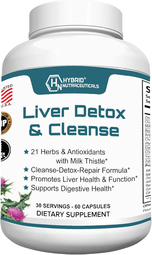 Liver Cleanse Detox & Repair Supplement - Milk Thistle, Artichoke Extract, Dandelion Root - Hybrid Nutraceuticals
