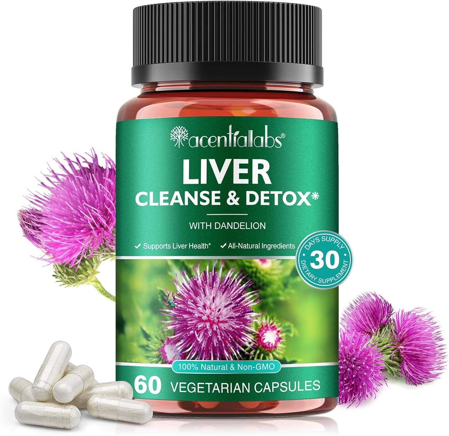 Liver Cleanse Detox & Repair Supplement with Milk Thistle, Burdock, Turmeric, Dandelion - 60 Vegan Caps