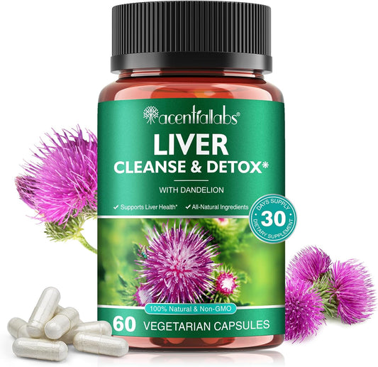 Liver Cleanse Detox & Repair Supplement with Milk Thistle, Burdock, Turmeric, Dandelion - 60 Vegan Caps