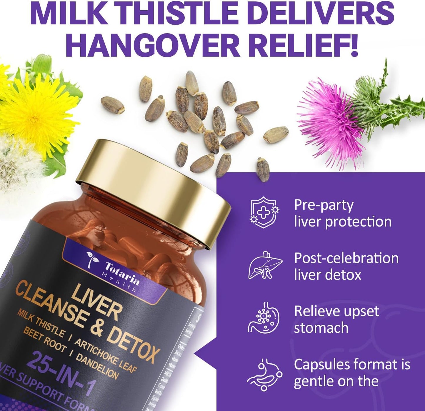 Liver Cleanse Detox & Repair Supplement with Milk Thistle, Dandelion Root, Beetroot - 90 Vegan Capsules