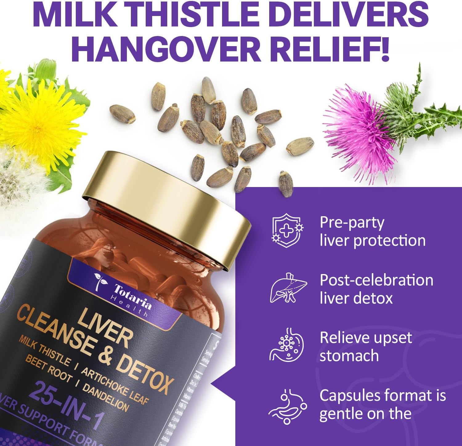 Liver Cleanse Detox & Repair Supplement with Milk Thistle, Dandelion Root, Beetroot - 90 Vegan Capsules