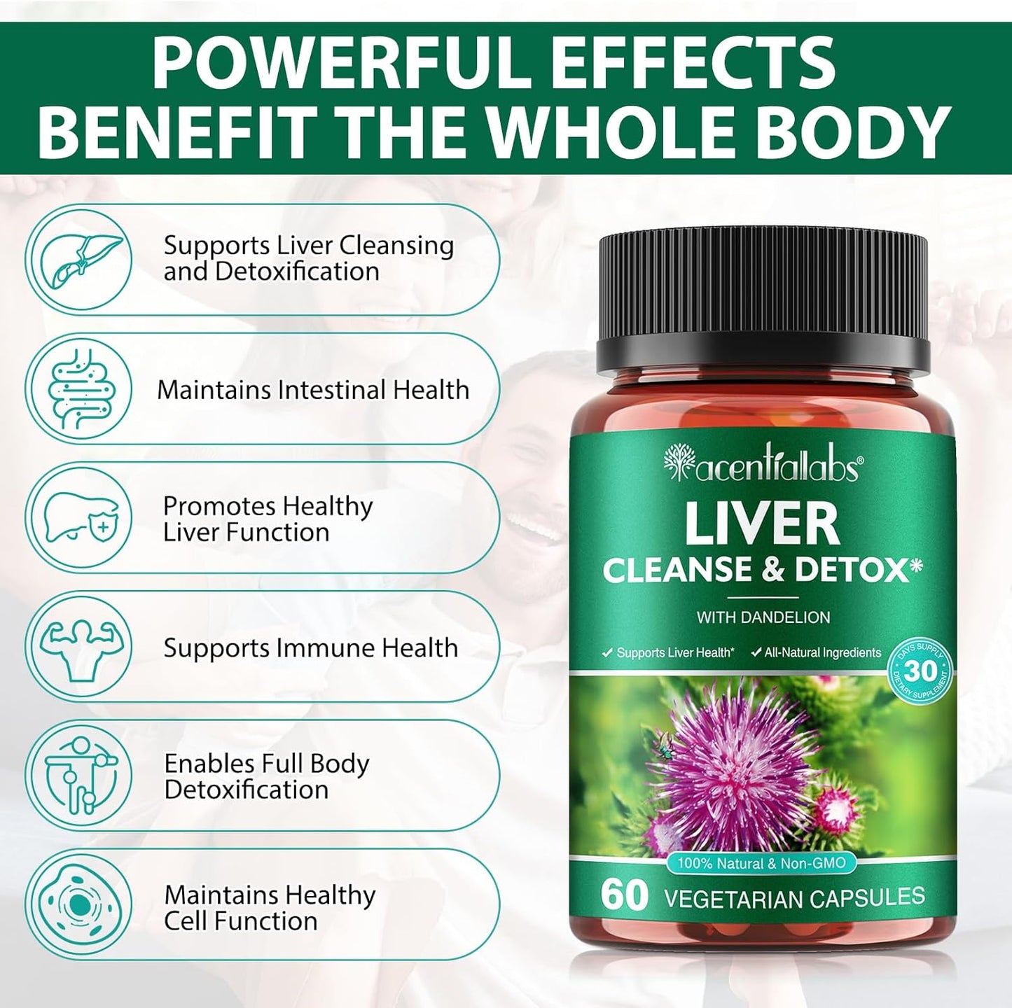 Liver Cleanse Detox & Repair Supplement with Milk Thistle, Burdock, Turmeric, Dandelion - 60 Vegan Caps