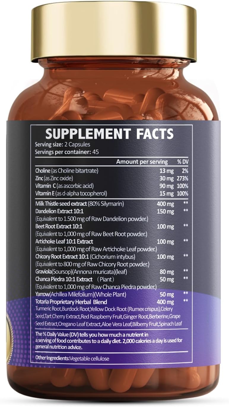 Liver Cleanse Detox & Repair Supplement with Milk Thistle, Dandelion Root, Beetroot - 90 Vegan Capsules