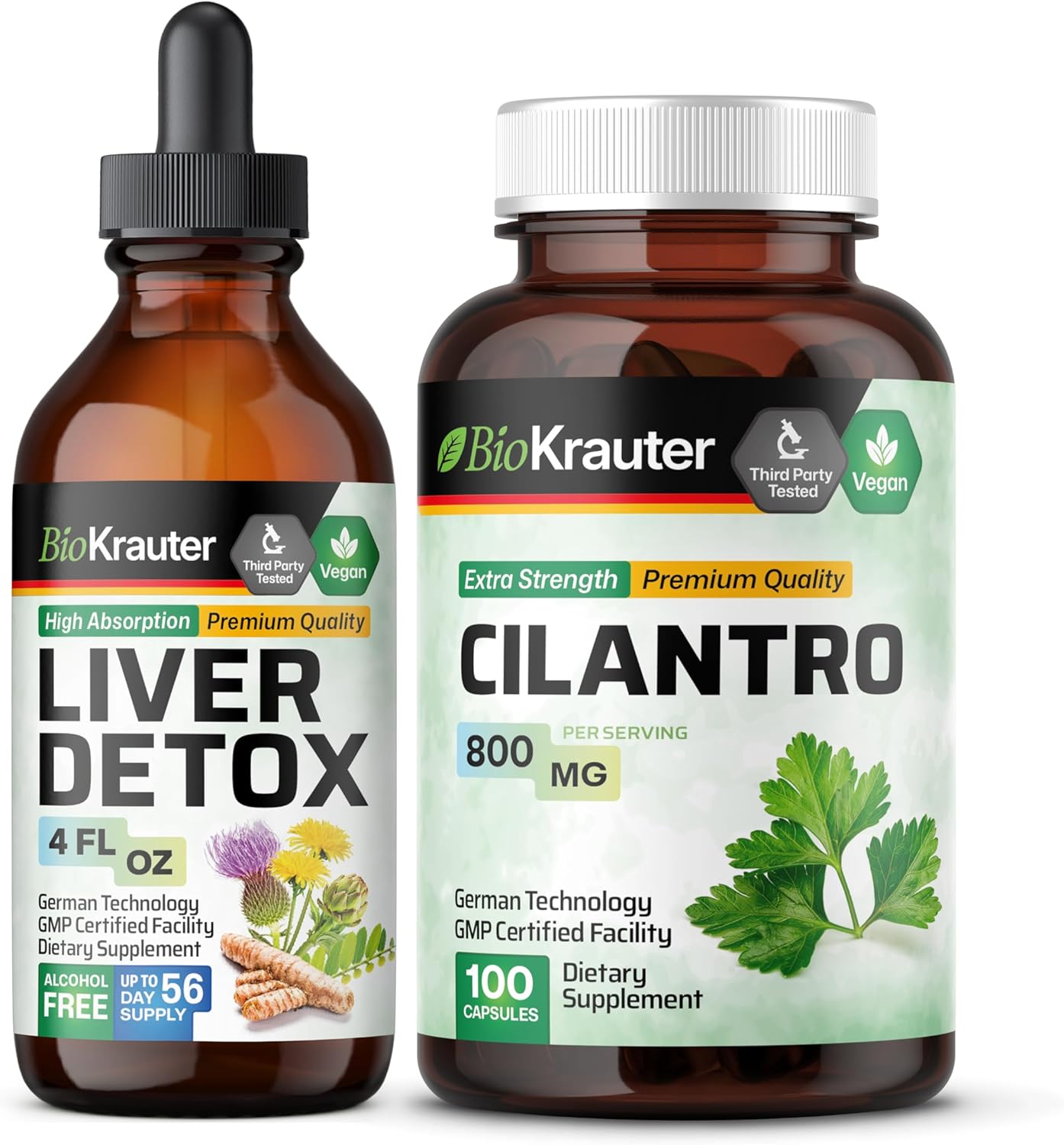 Liver Detox Bundle: BIO KRAUTER Tincture 4 Fl. Oz. & Cilantro 100 Capsules