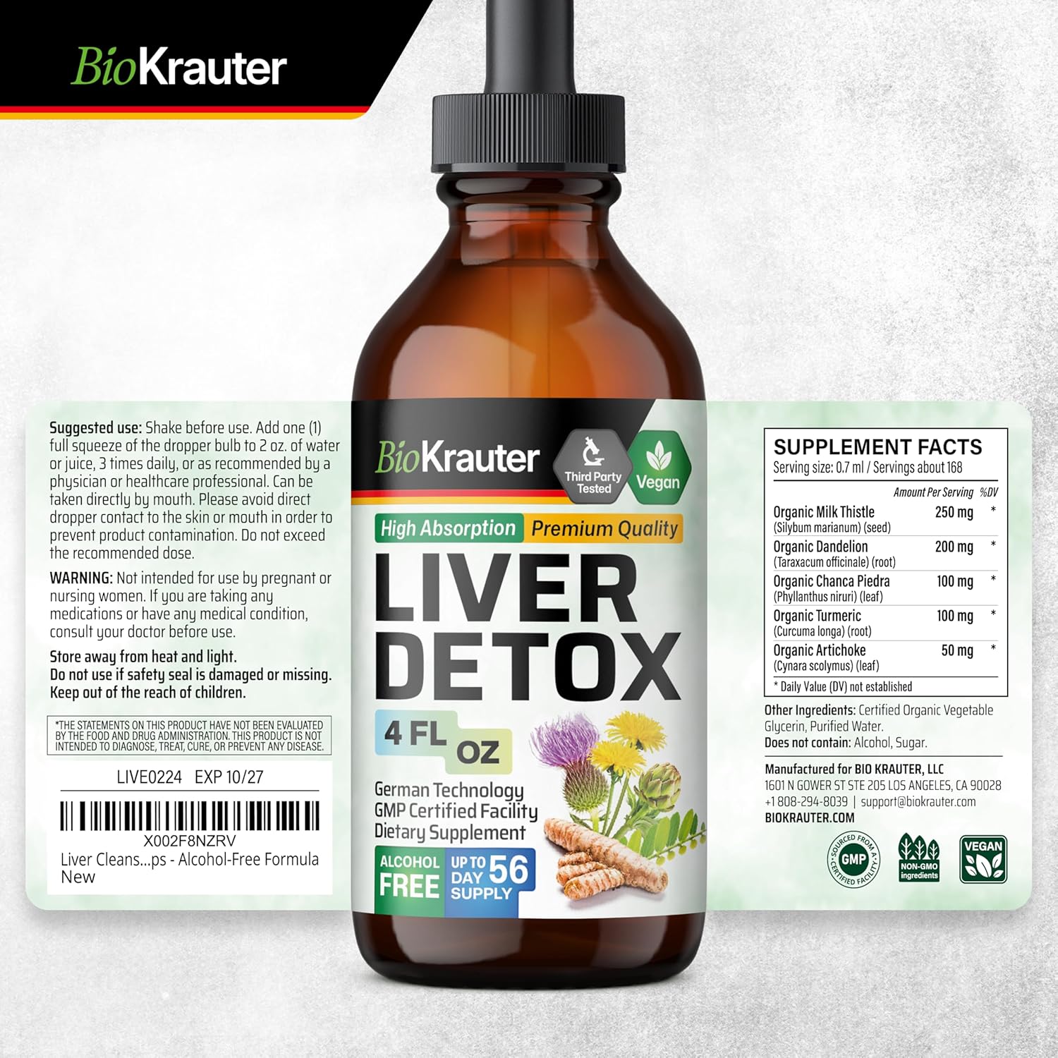 Liver Detox Bundle: BIO KRAUTER Tincture 4 Fl. Oz. & Cilantro 100 Capsules