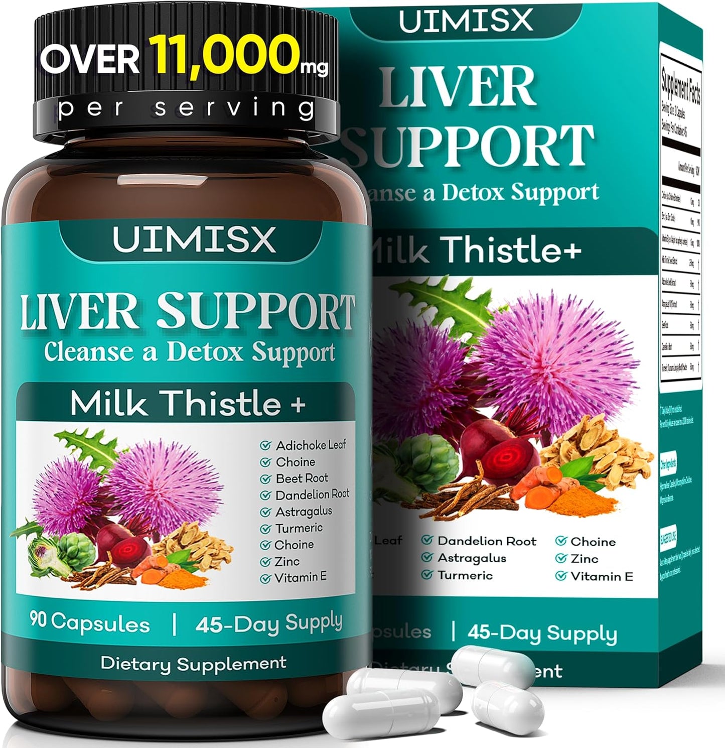 Liver Detox Cleanse Formula with Milk Thistle, Dandelion, Turmeric - 90 Capsules