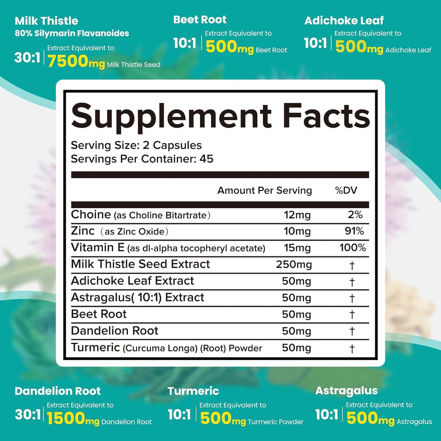 Liver Detox Cleanse Formula with Milk Thistle, Dandelion Root, Artichoke, Turmeric, Astragalus - Supports Liver Health - 90 Capsules