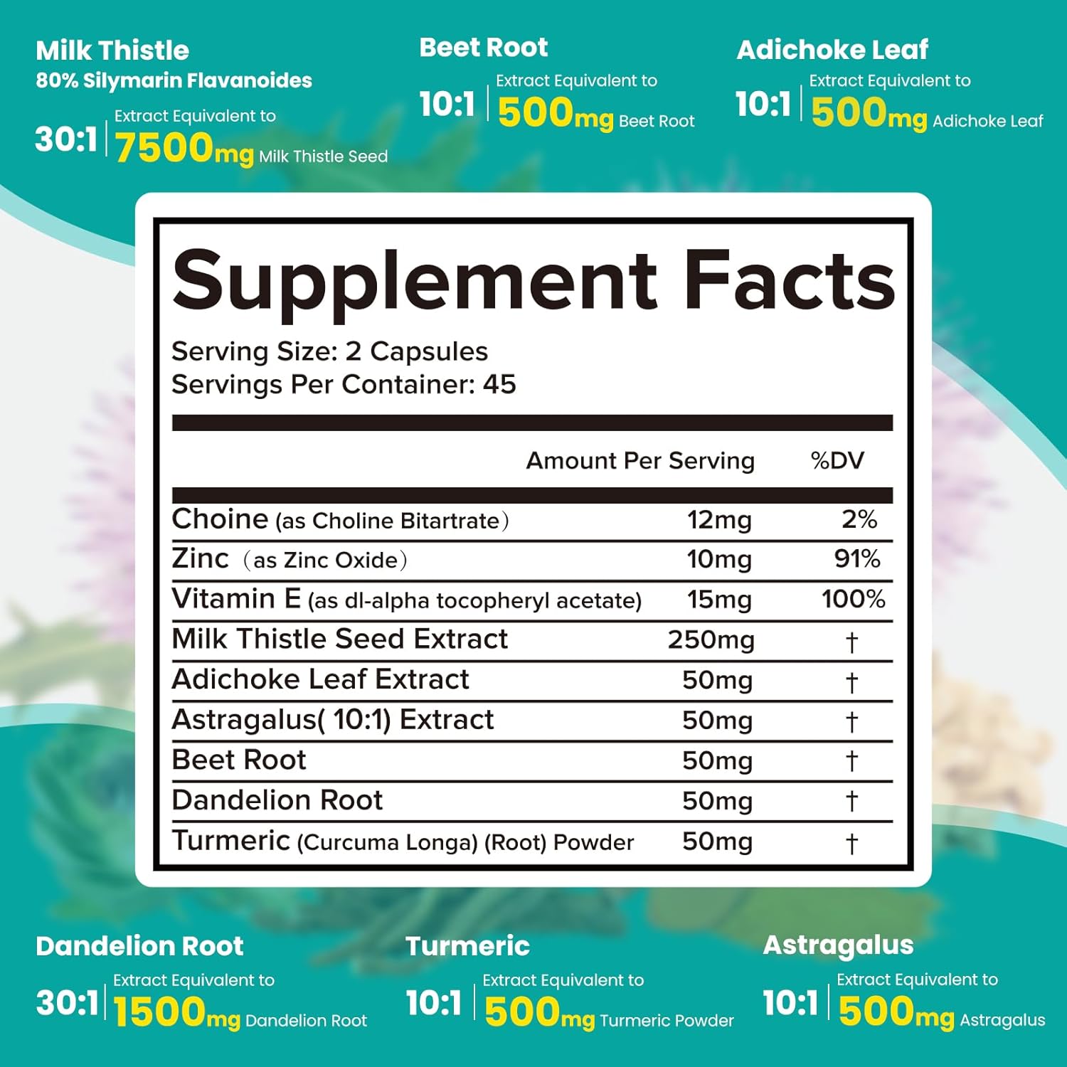 Liver Detox Cleanse Formula with Milk Thistle, Dandelion Root, Artichoke, Turmeric, Astragalus - Supports Liver Health - 90 Capsules